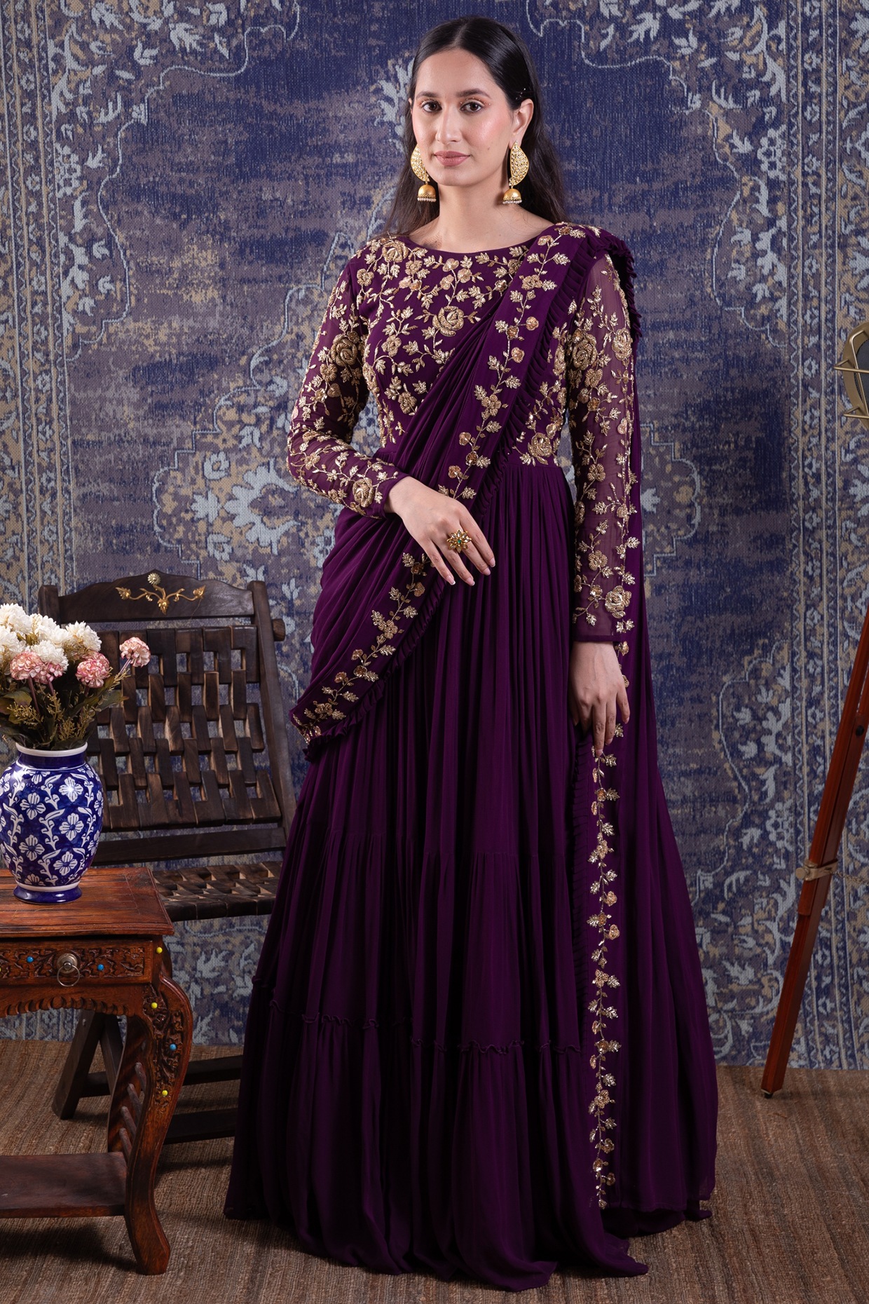 3173 Blue Saree Gown – Shama's Collection